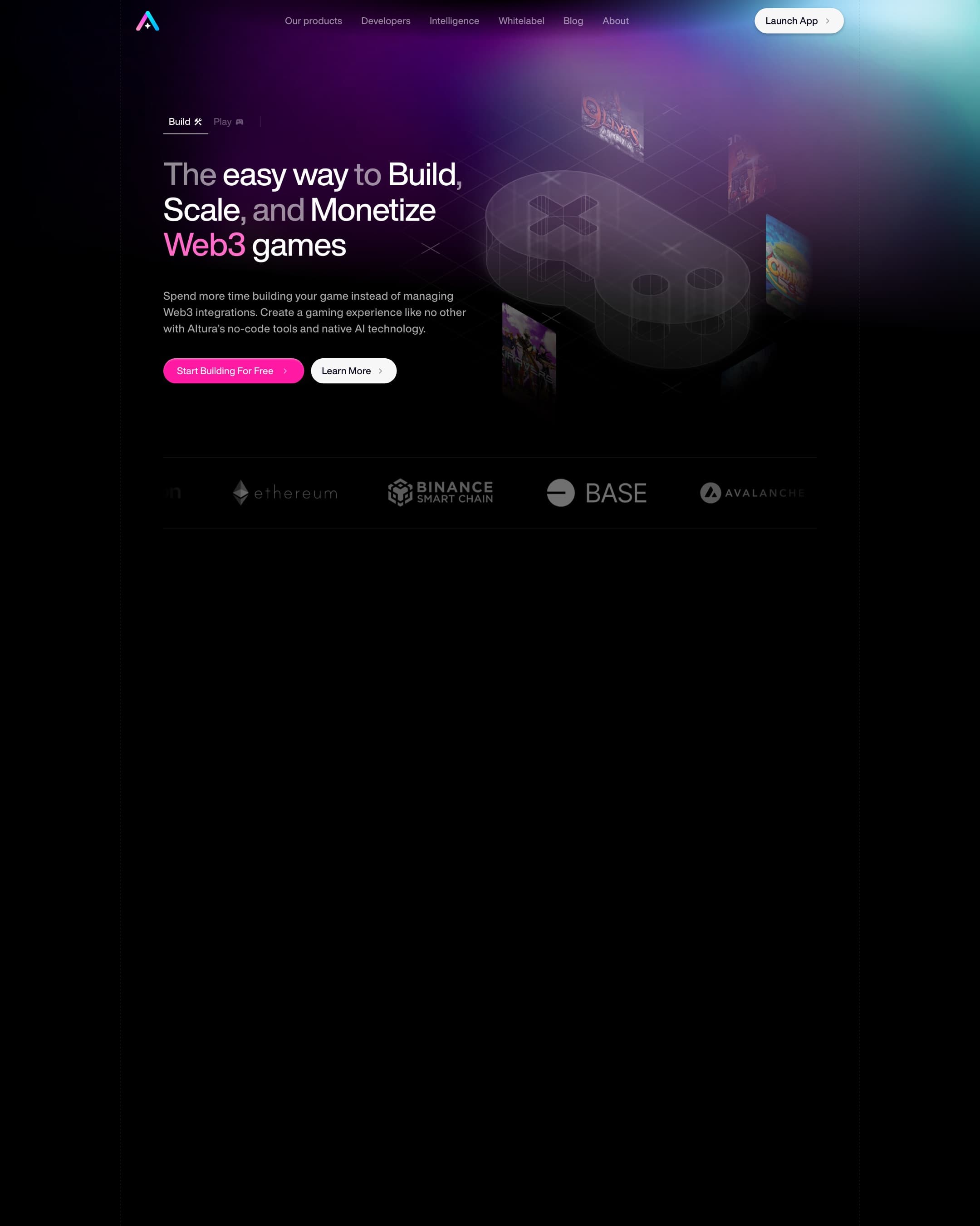 Screenshot of the Altura homepage