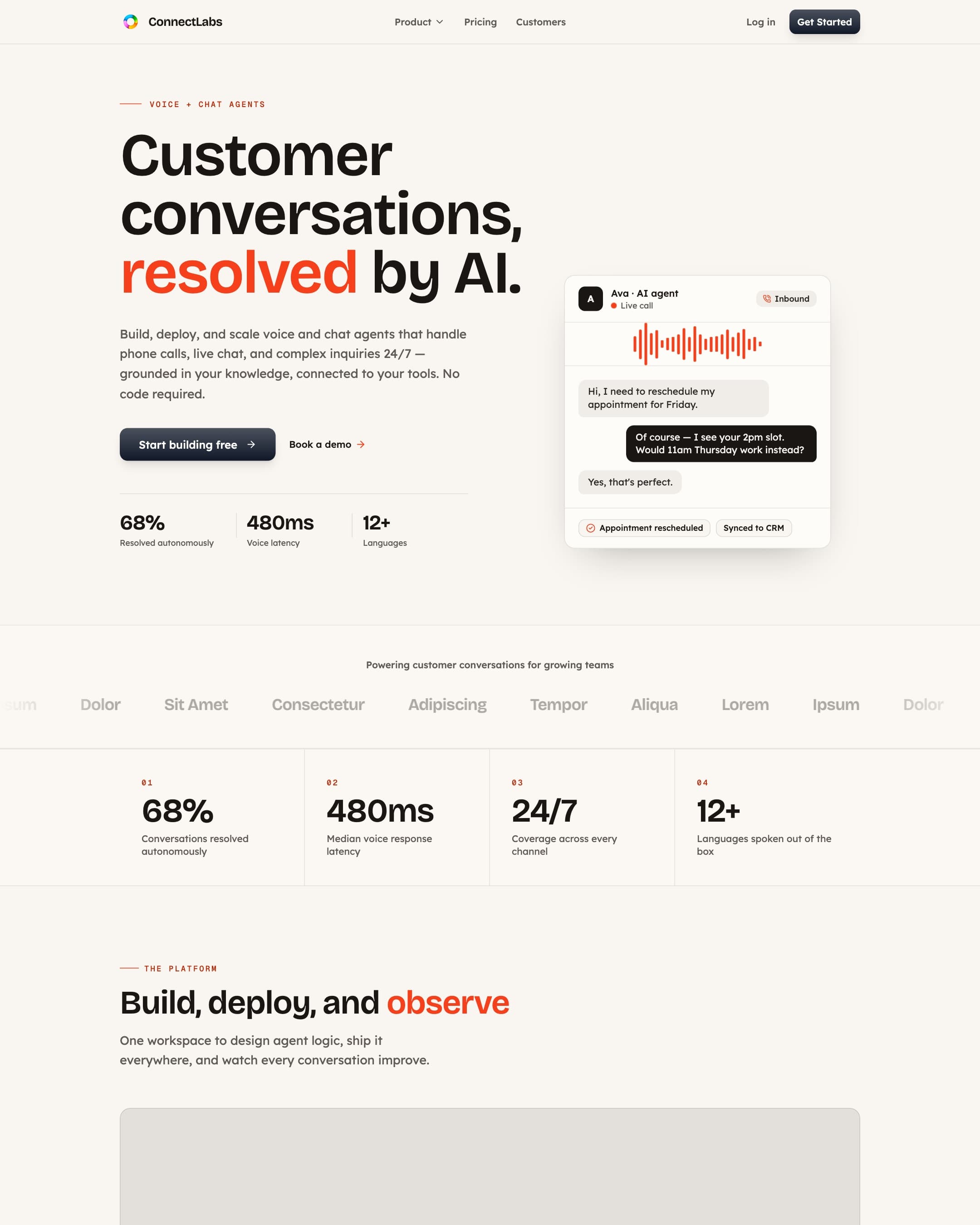 Screenshot of the ConnectLabs homepage