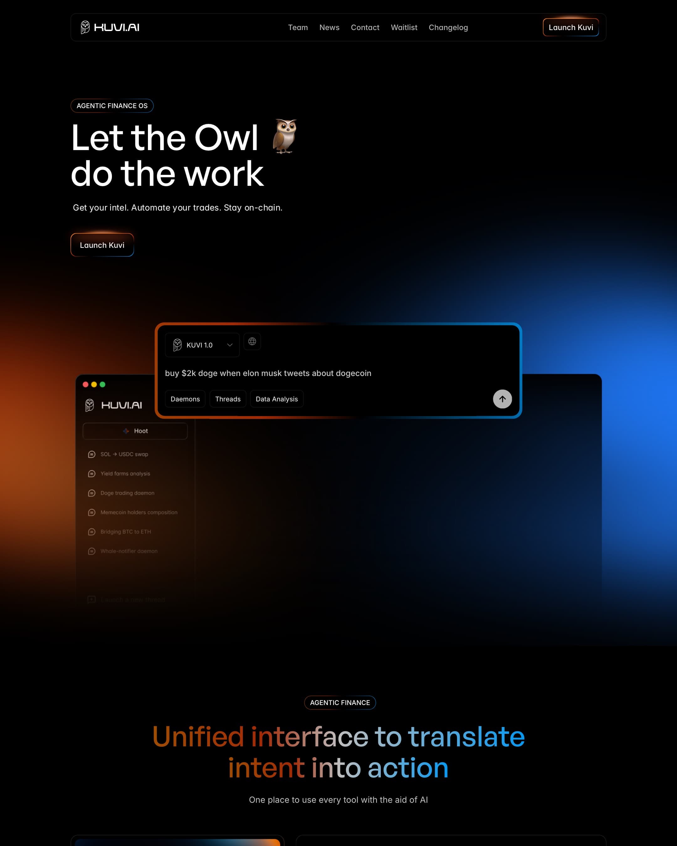 Screenshot of the Kuvi homepage