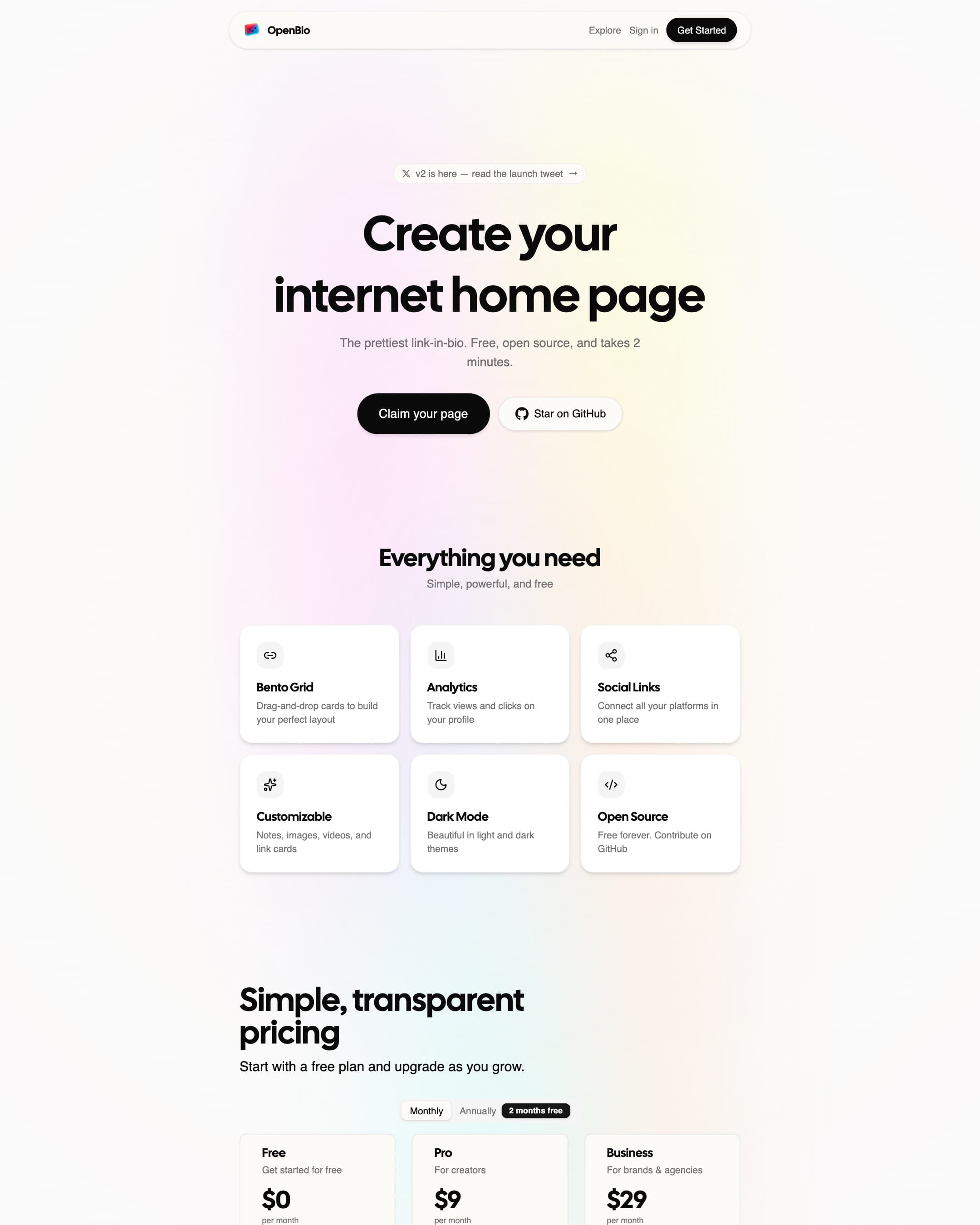 Screenshot of the OpenBio homepage